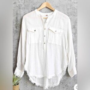 Free People Cream Long Sleeve Button Down Shirt